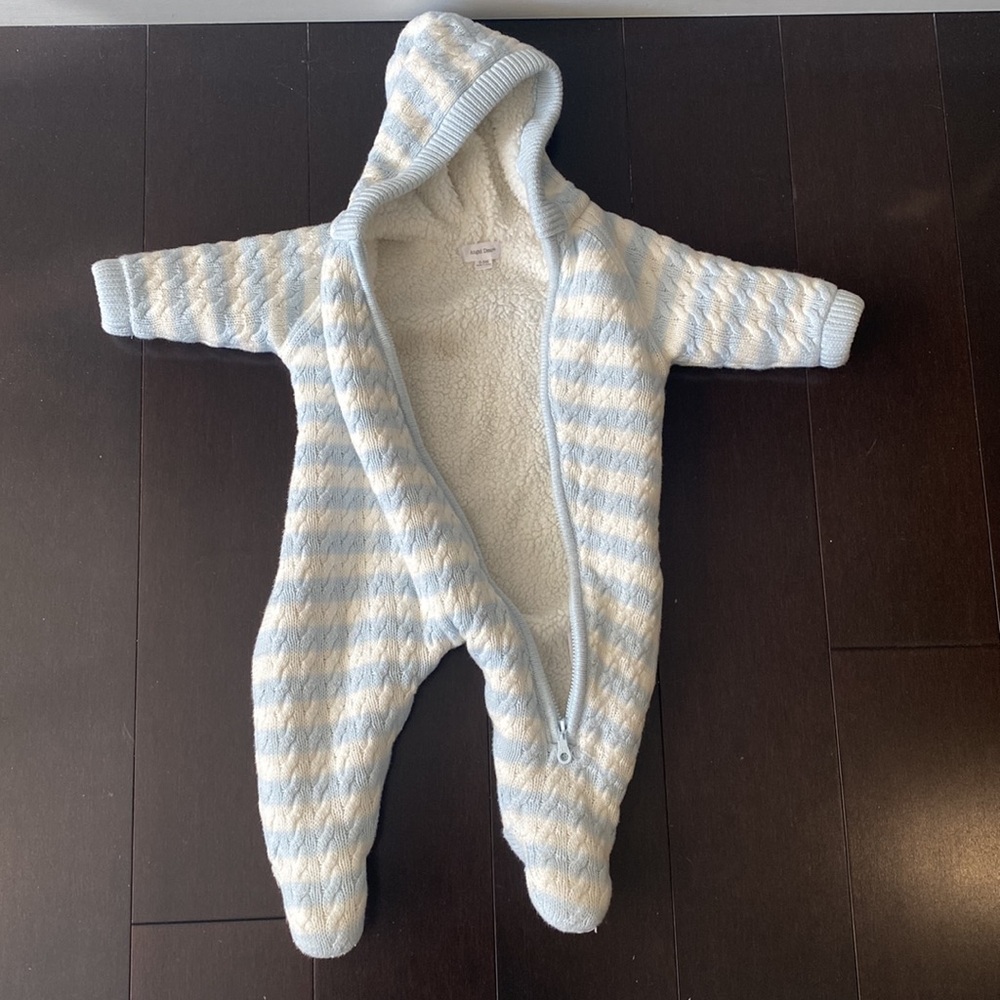 Angel Dear Light Blue and White Hooded Knit Baby Bunting